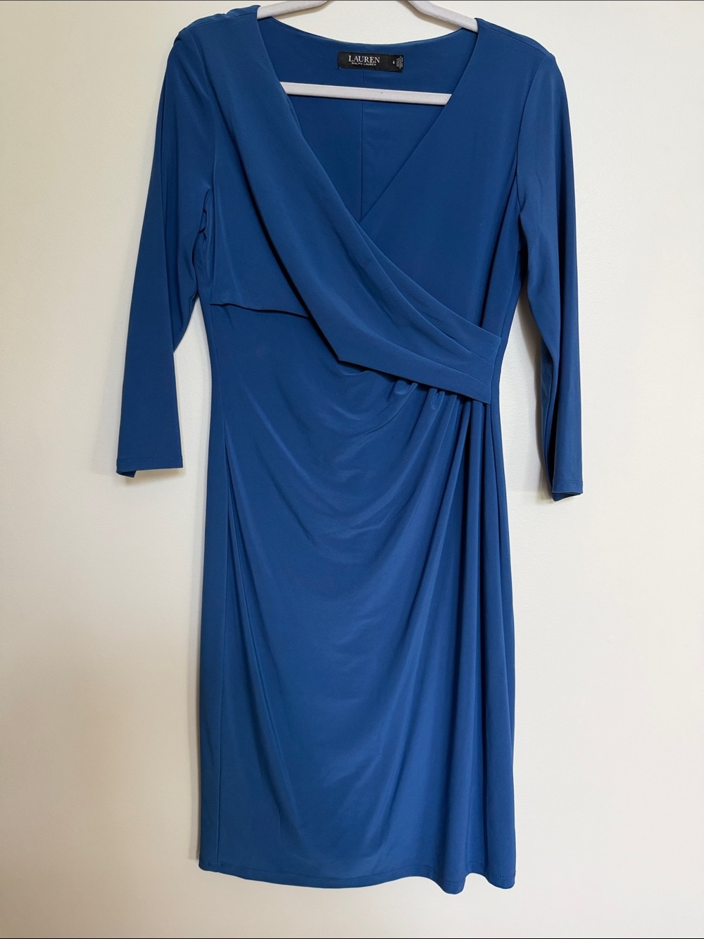 Lauren Ralph Lauren Cobalt Blue Faux-Wrap Midi Dress